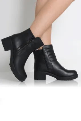 Alisha Black Zip Biker Ankle Boots