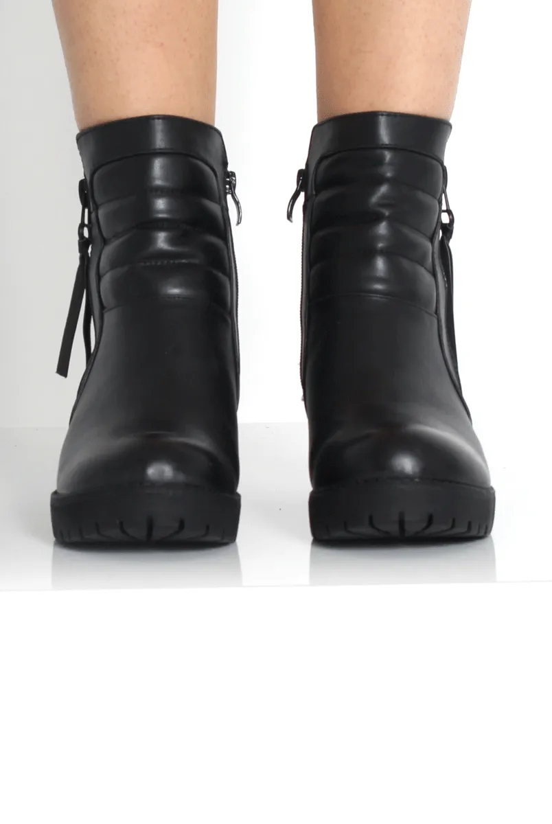 Alisha Black Zip Biker Ankle Boots