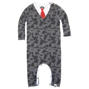 Blue Camouflage Sweater Tie Baby Romper by: Mini Shatsu