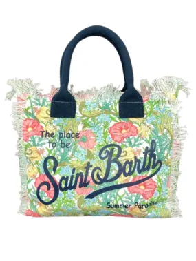 BORSA BLU IN CANVAS FANTASIA FLOREALE