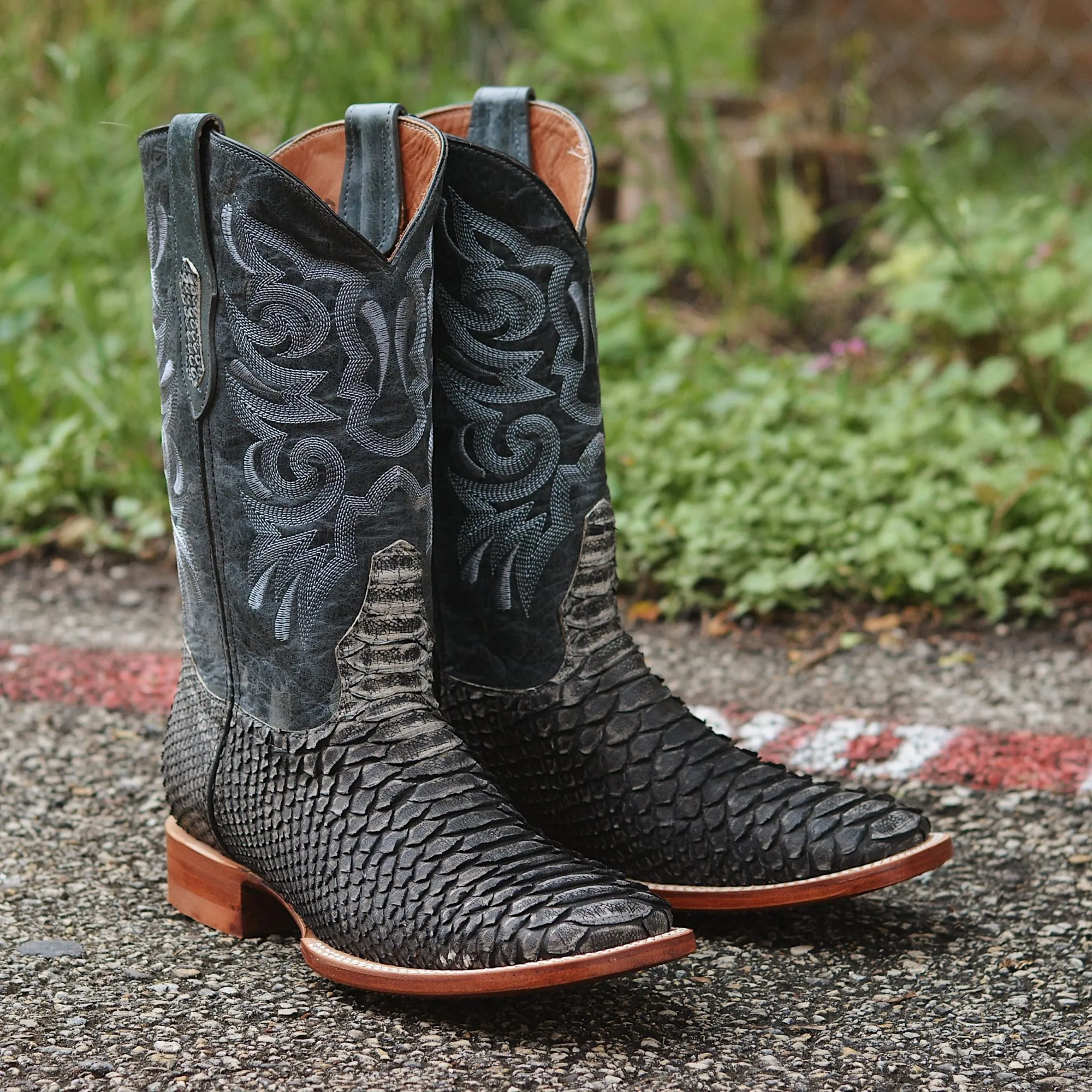 Exotic Bundle Python Safari Grey Square Toe Western Boots/Wallet/Belt