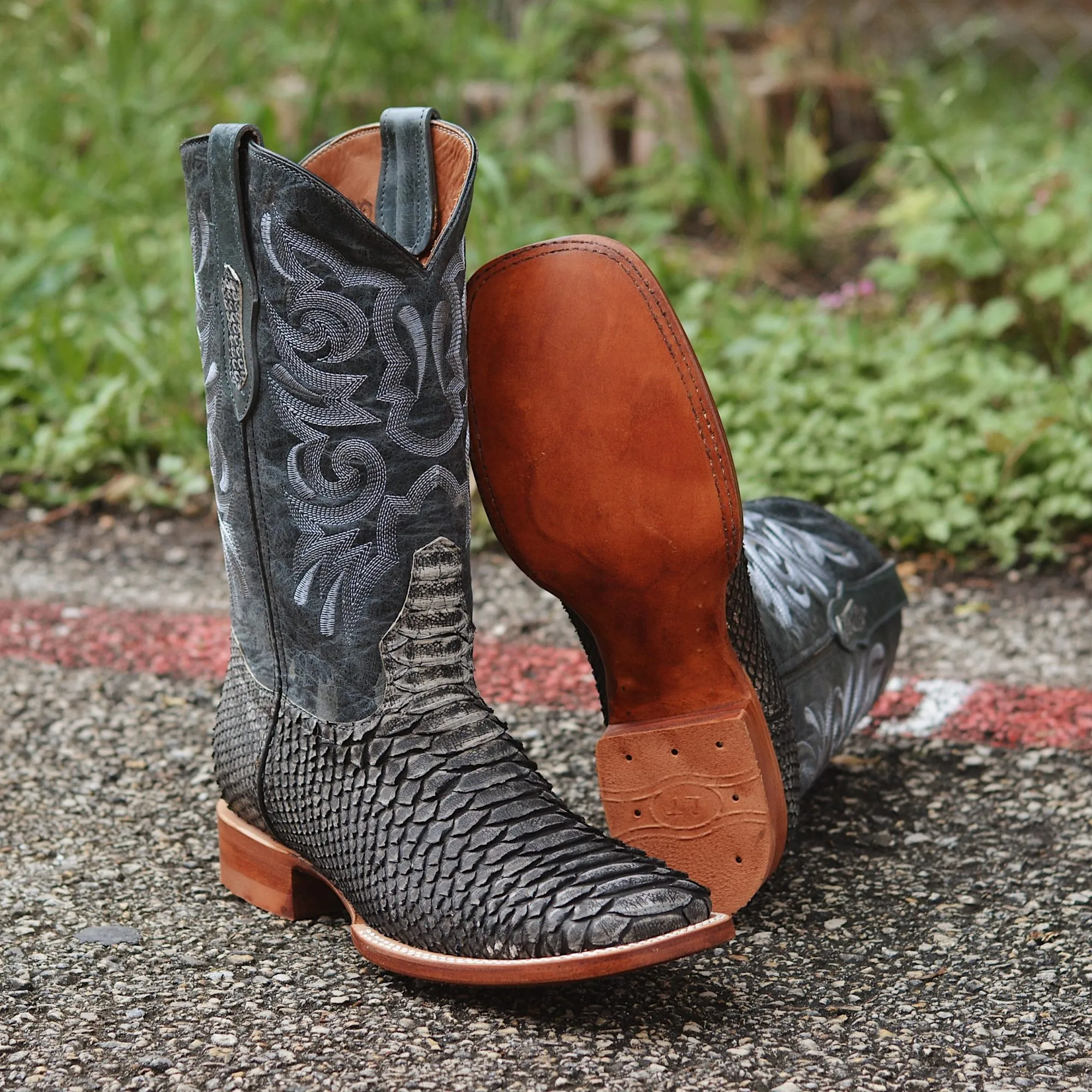 Exotic Bundle Python Safari Grey Square Toe Western Boots/Wallet/Belt