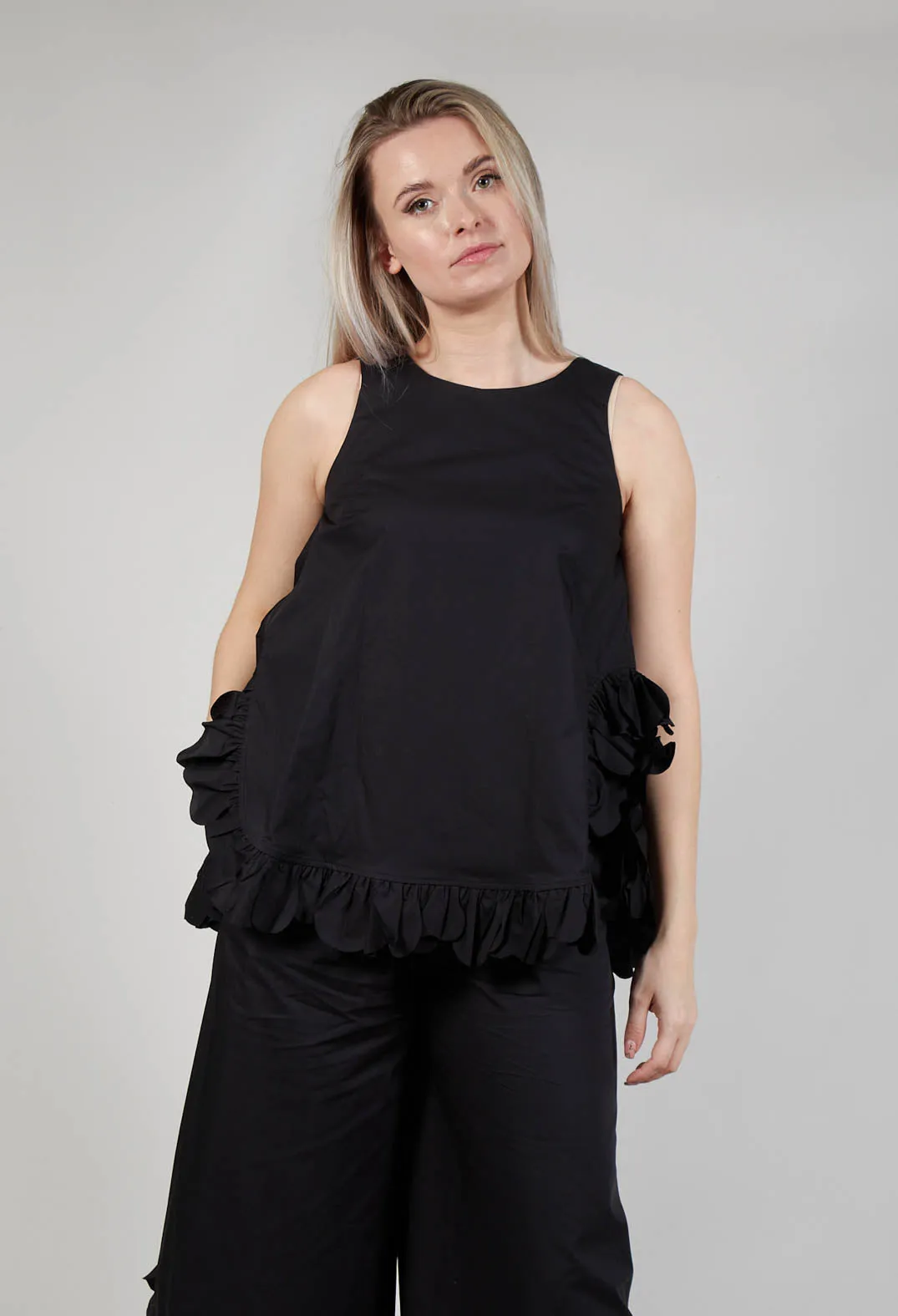 Frill Hemmed Blouse in Black