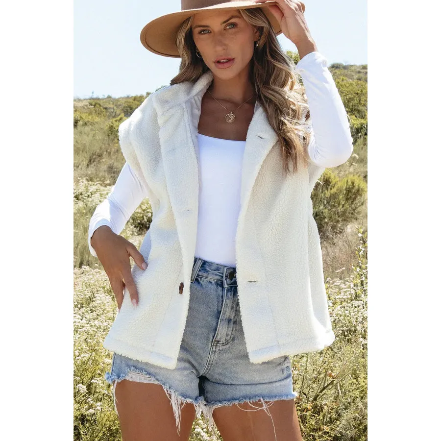 Fuzzy Mock Neck Button Up Vest Coat