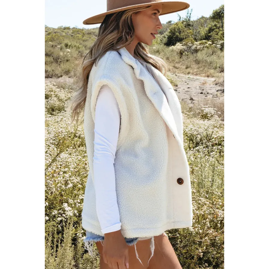 Fuzzy Mock Neck Button Up Vest Coat