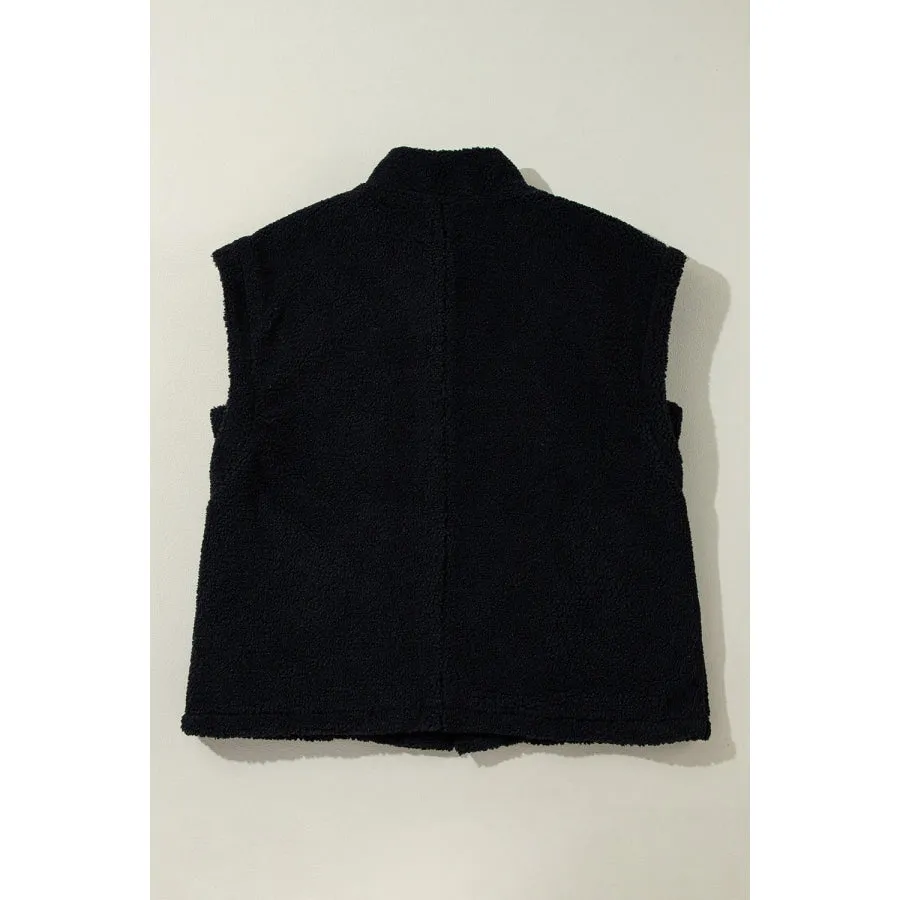 Fuzzy Mock Neck Button Up Vest Coat