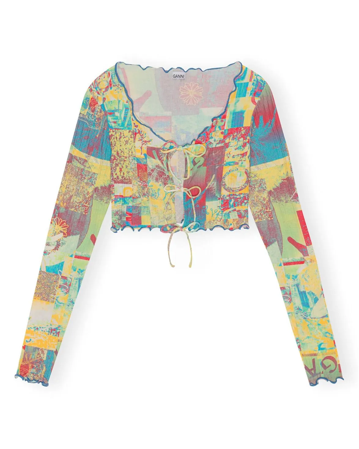 Ganni Printed Cropped Blouse Multicolour