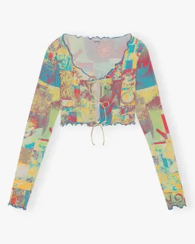 Ganni Printed Cropped Blouse Multicolour