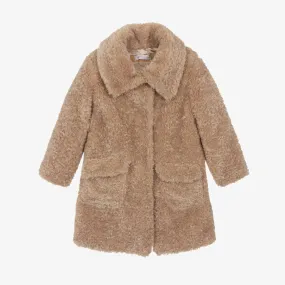 Girls Beige Teddy Fleece Coat