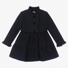 Girls Navy Blue Ruffle Coat