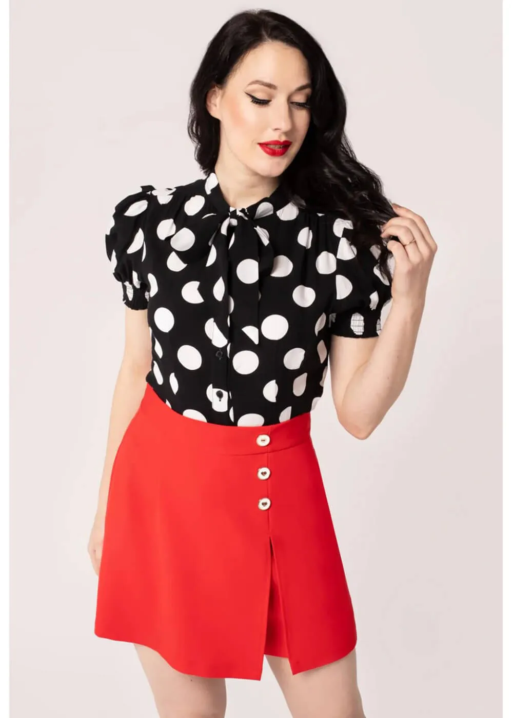 Hell Bunny Dolores Polkadot 40's Blouse Black