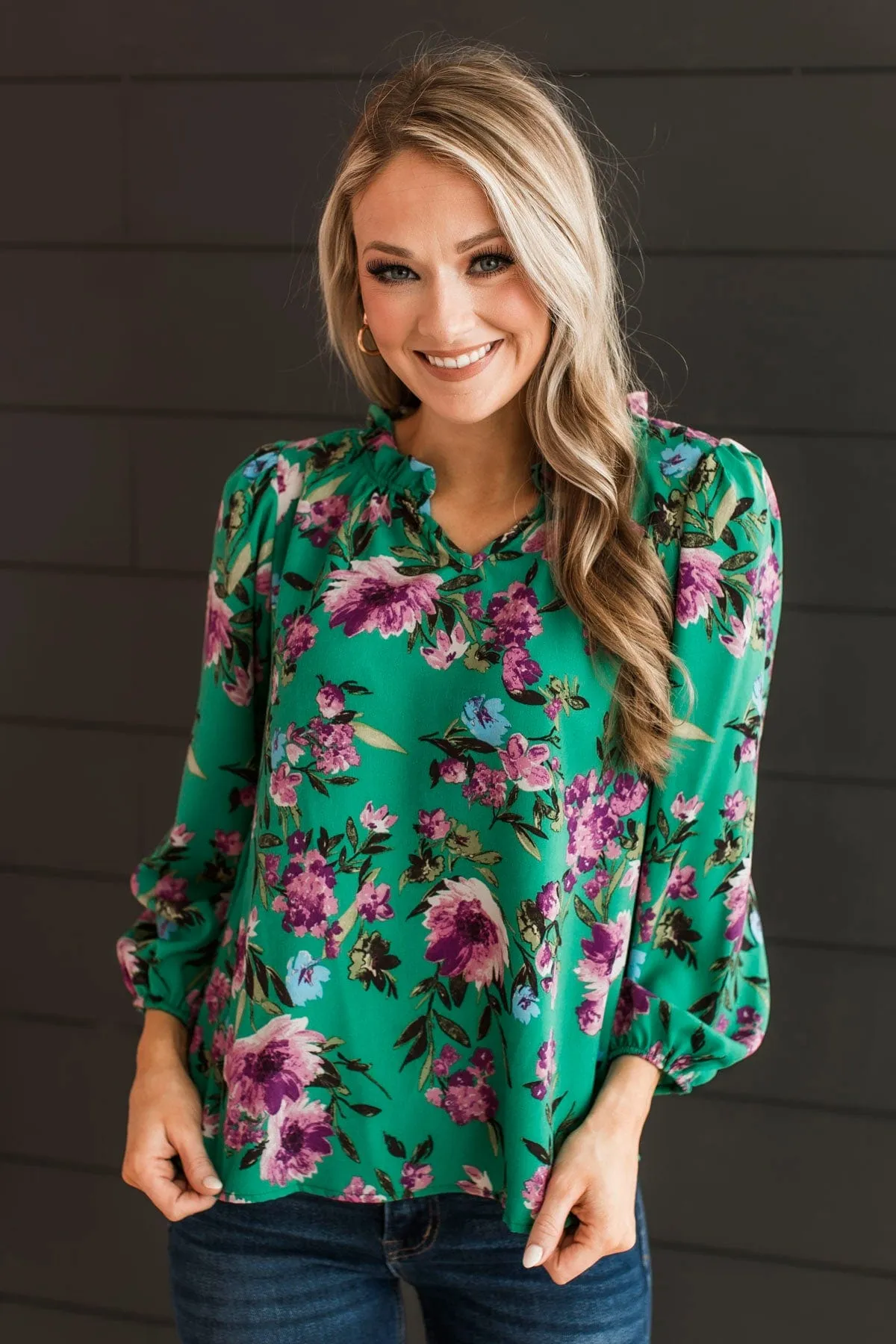 In Your Graces Floral Blouse- Kelly Green