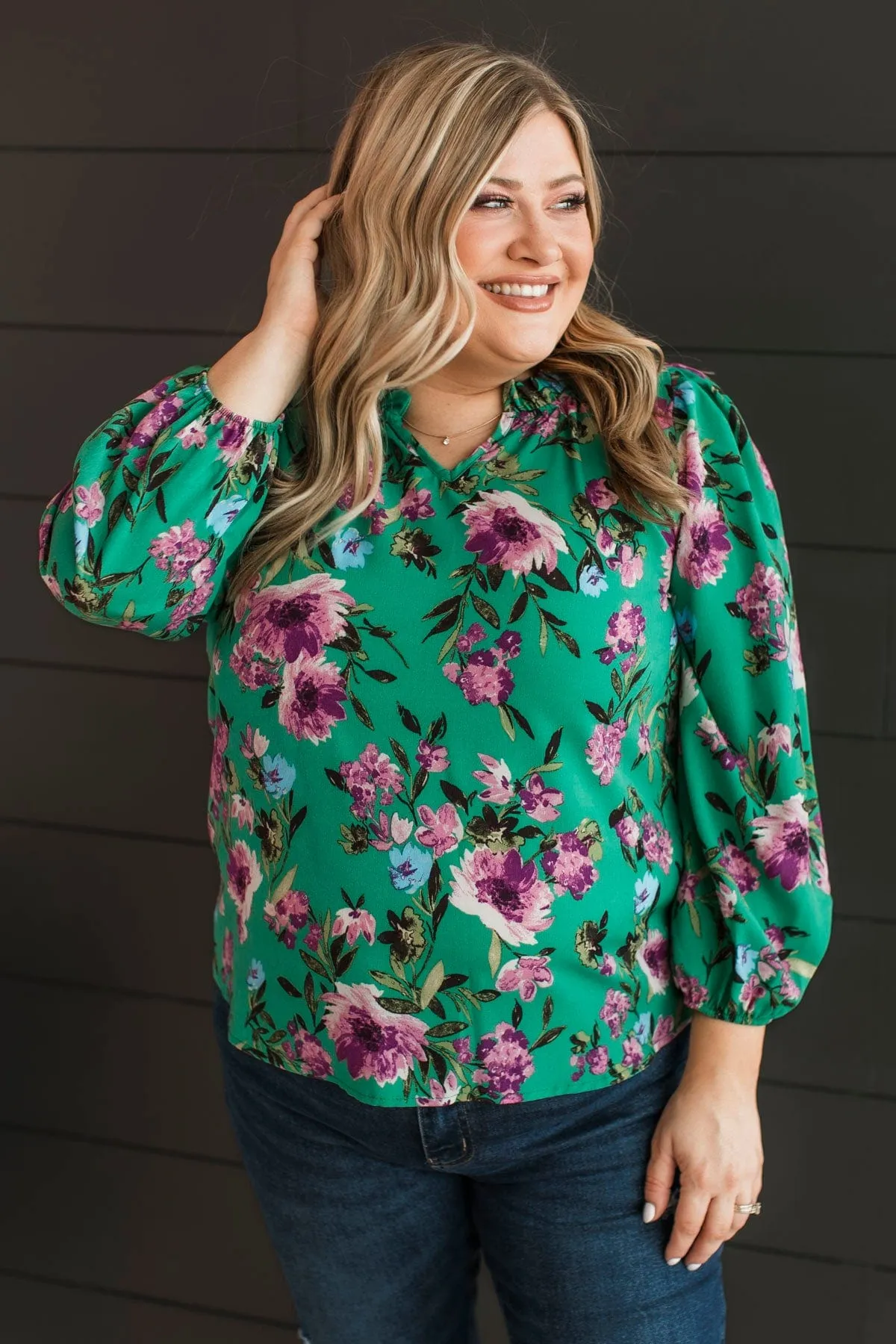 In Your Graces Floral Blouse- Kelly Green