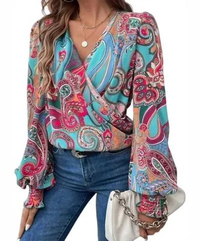 Lily Clothing Cross Wrap Blouse In Multicolor