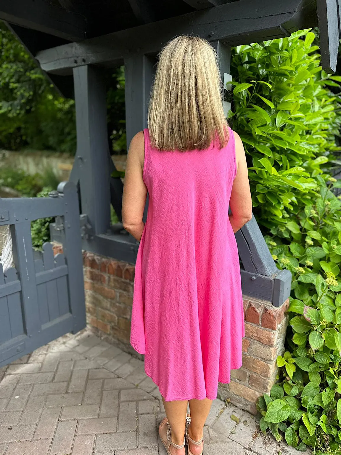 Lipstick Pink Cotton Scoop Neck Dress Joy