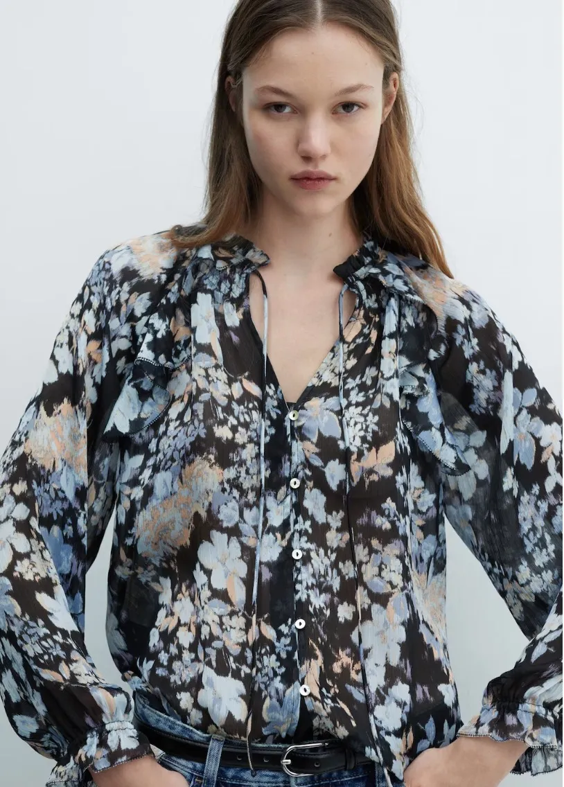 MANGO  |Floral-print flowy blouse