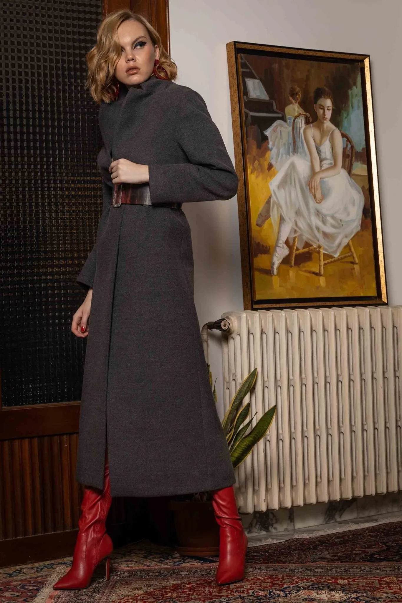 Maxi Coat with Leather Belt