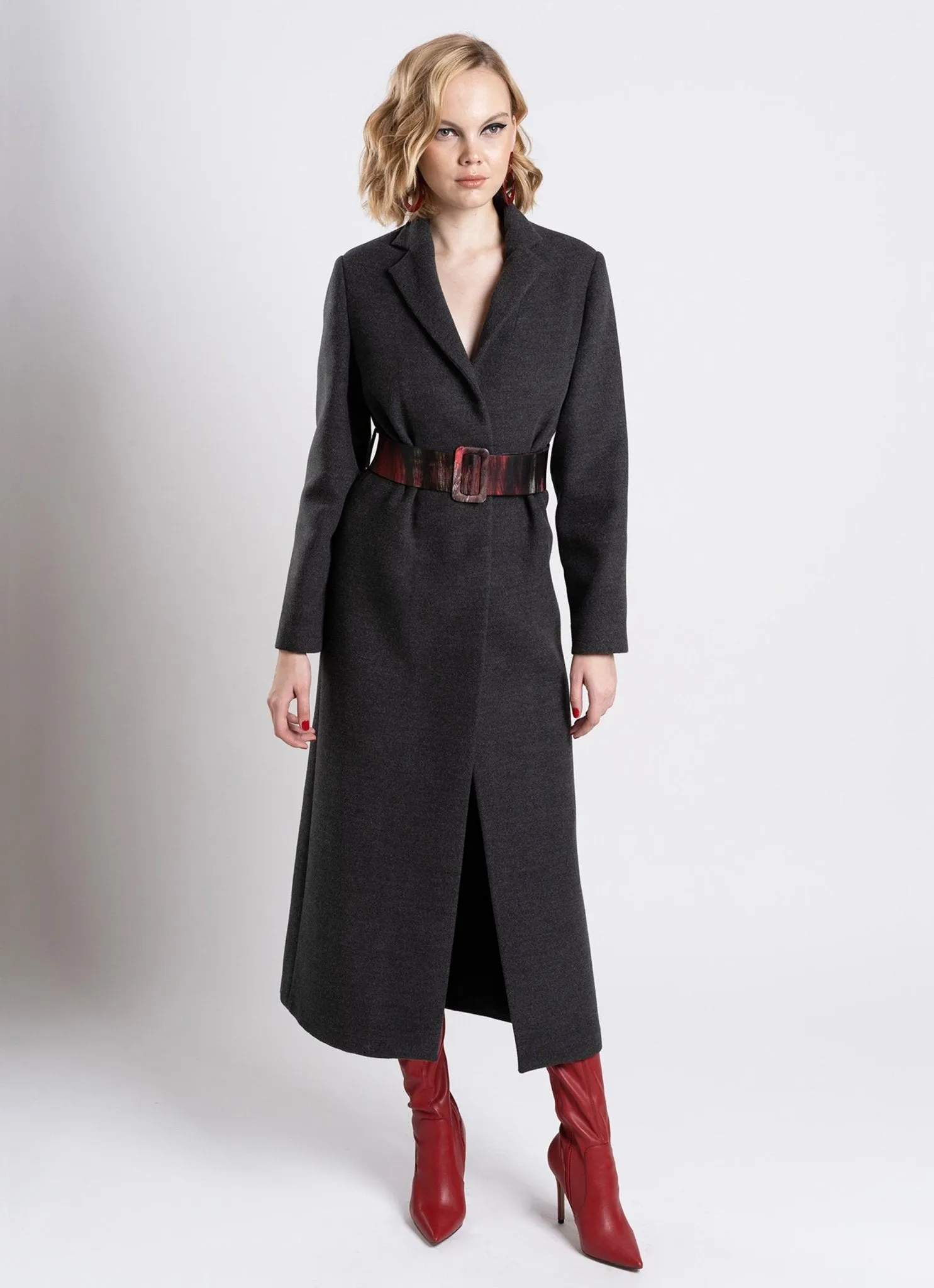 Maxi Coat with Leather Belt