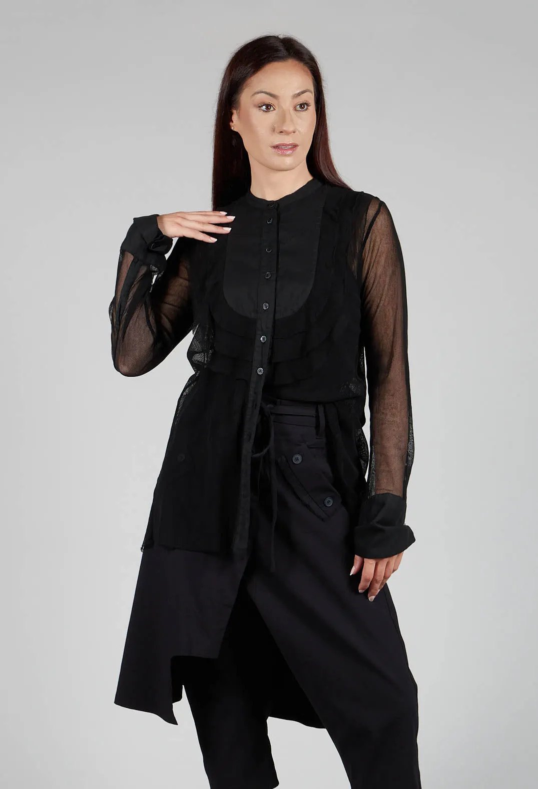 Mesh Asymmetric Blouse in Black