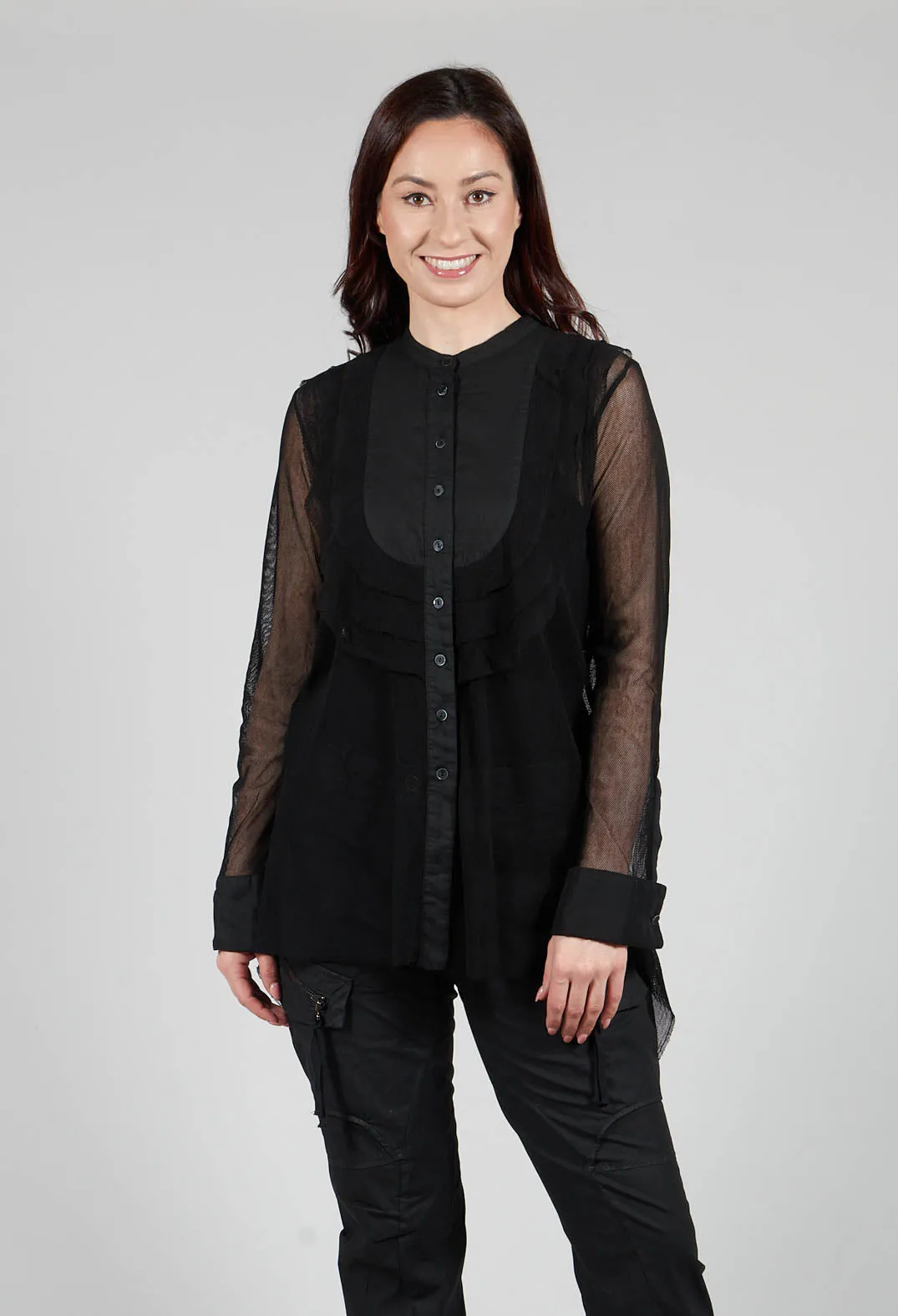 Mesh Asymmetric Blouse in Black