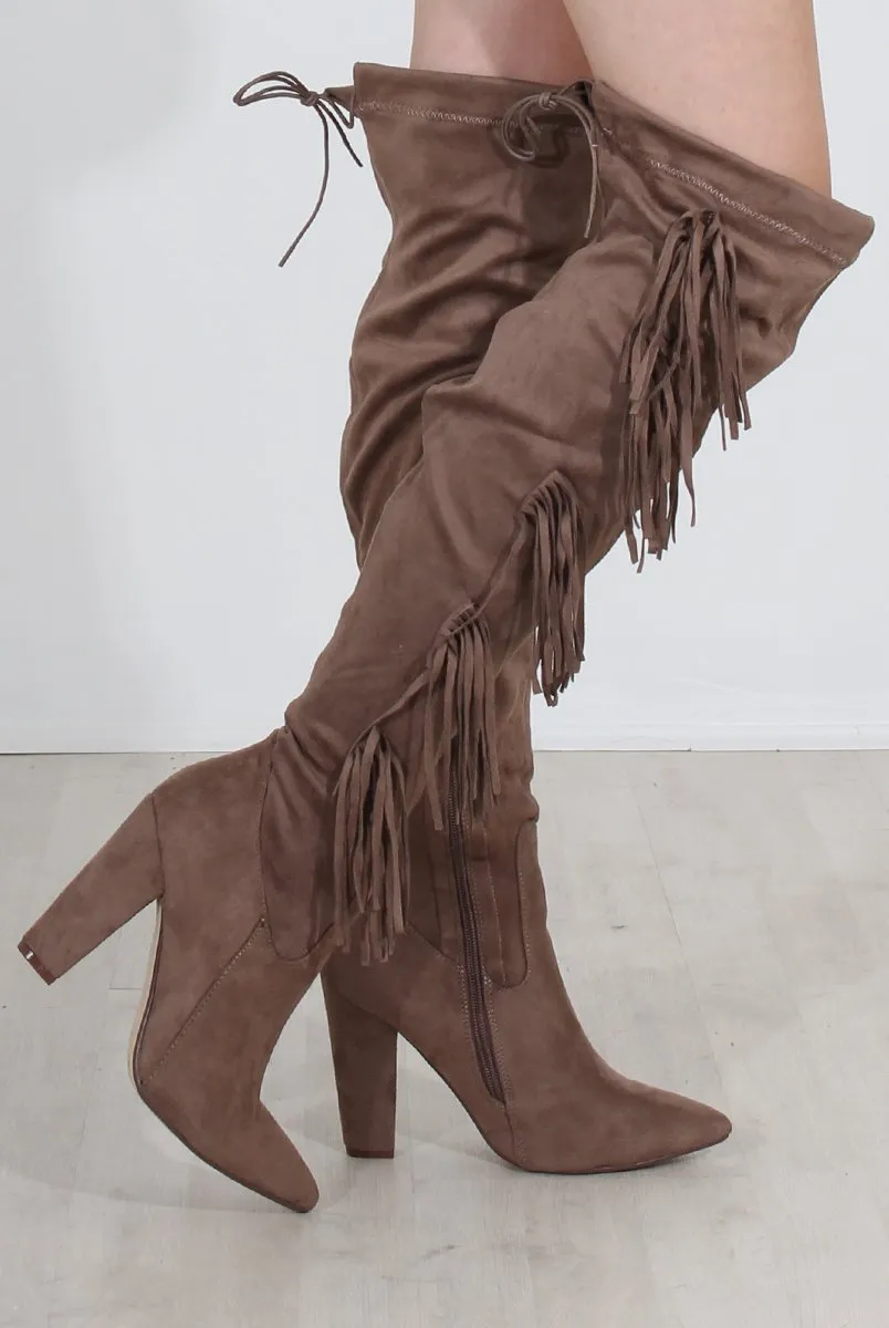 Nula Mocha Tassel Knee High Boots