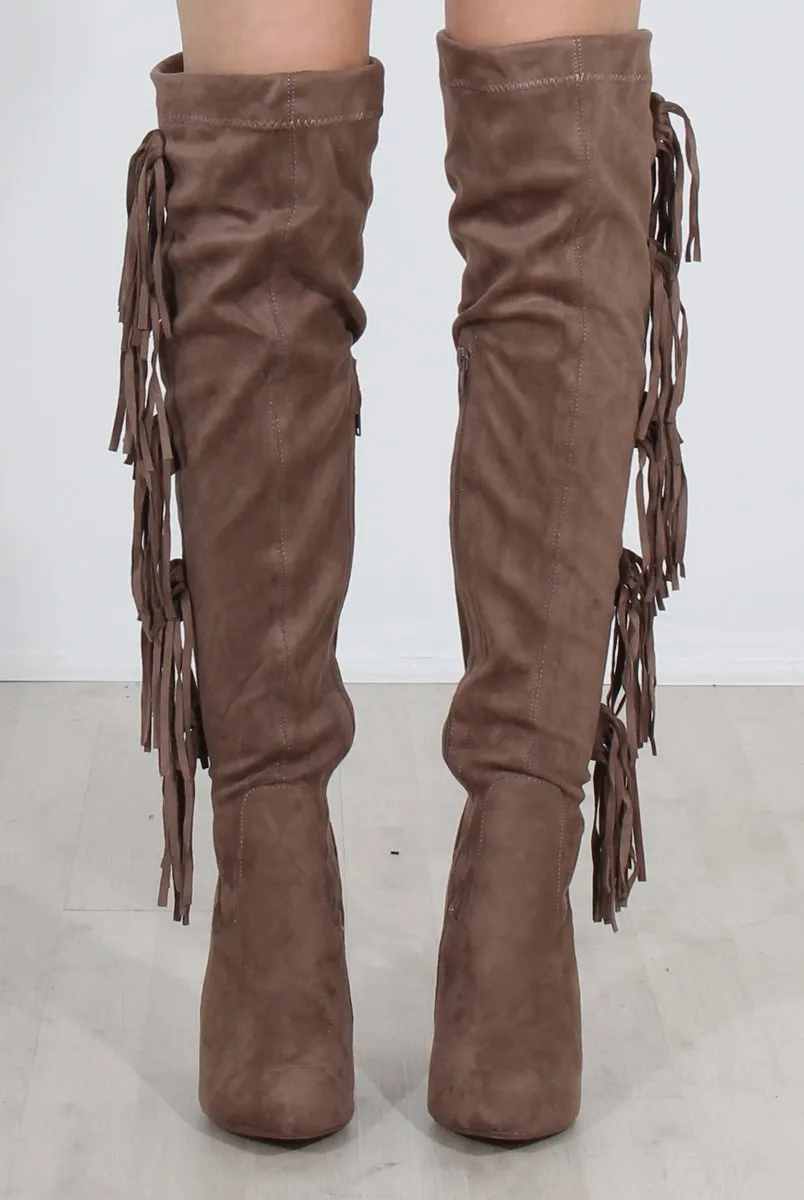 Nula Mocha Tassel Knee High Boots