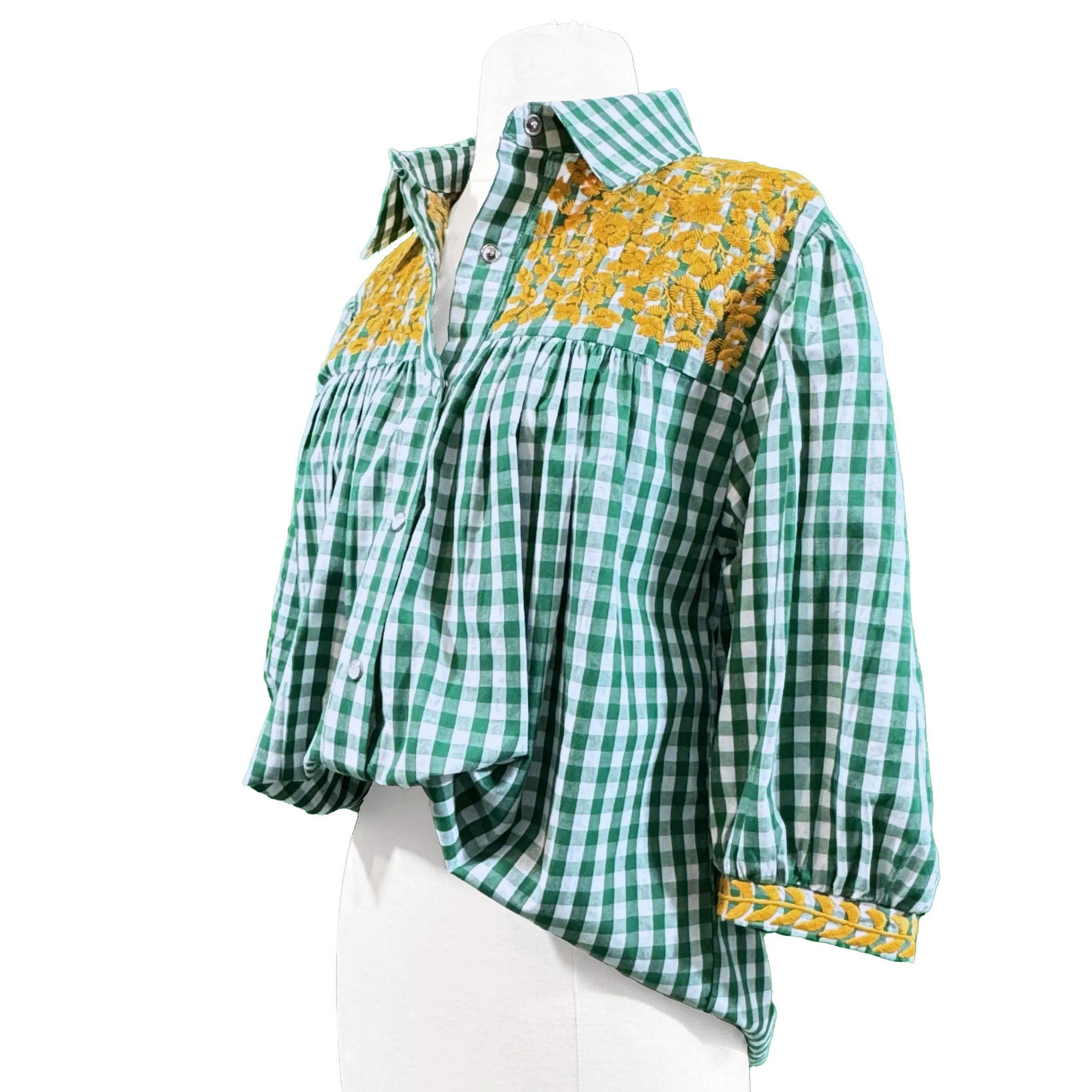 PRE-ORDER: Green Buffalo Check Gingham + Gold Cowgirl Blouse (late August ship date)