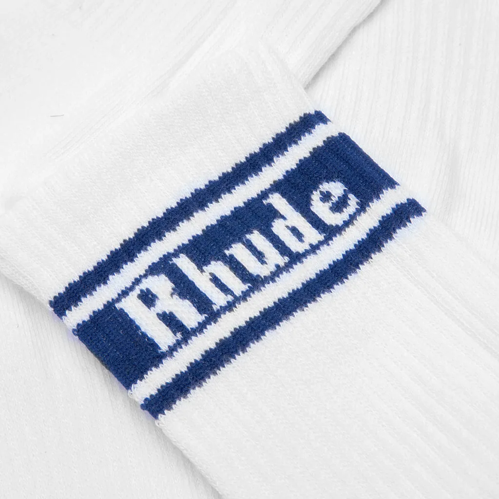 Stripe Logo Sock - White/Navy