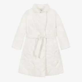 Teen Girls Ivory Quilted Coat