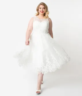 Unique Vintage Plus Size Ivory Lace & Tulle Riviera Bridal Dress