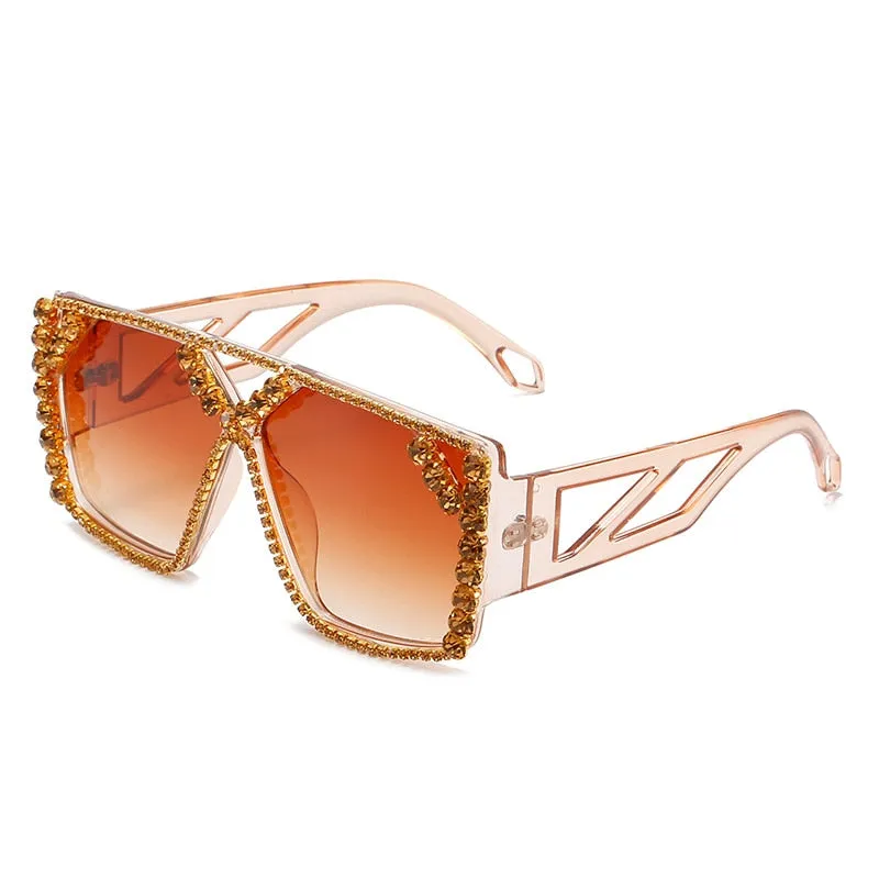 Unisex Luxury Oversized Square Diamond Rhinestone UV400 Sunglasses