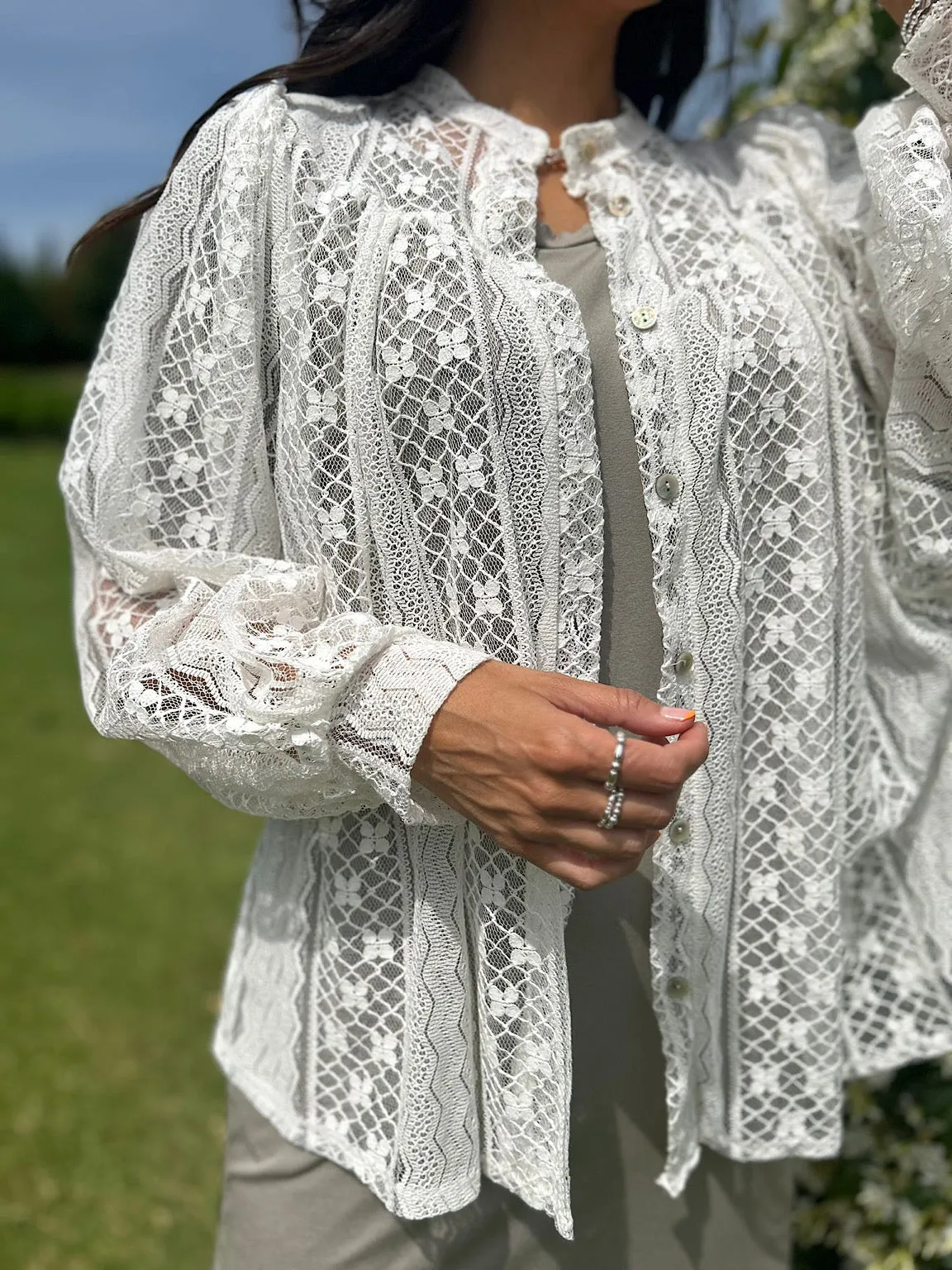 White Delicate Floral Lace Blouse Amelia