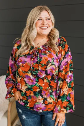 Won't Miss A Thing Floral Blouse- Black, Purple, & Rust