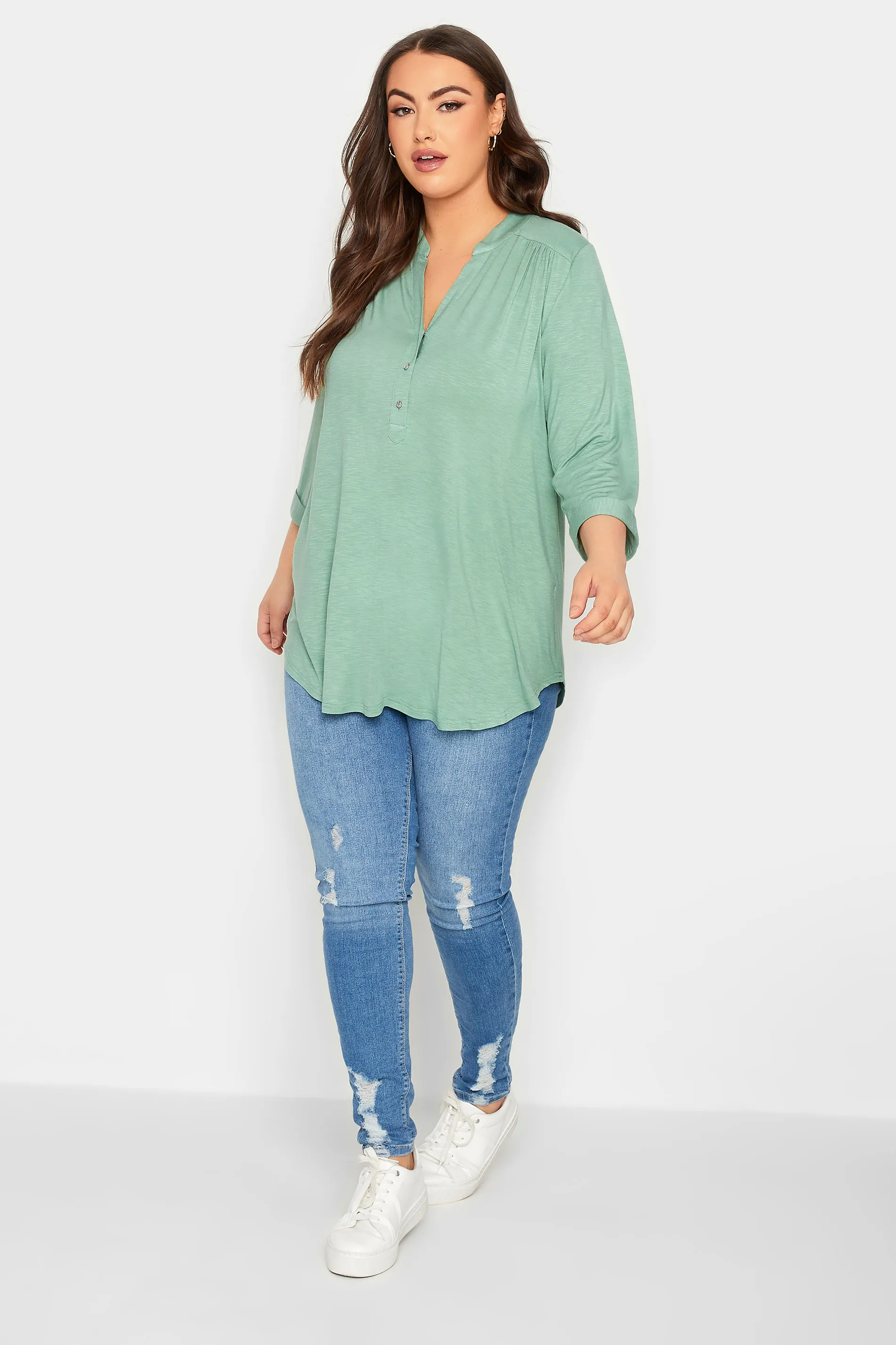 YOURS Curve Green Half Placket Blouse