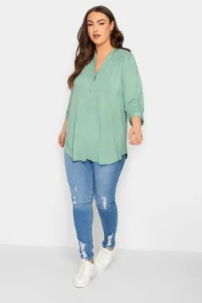 YOURS Curve Green Half Placket Blouse