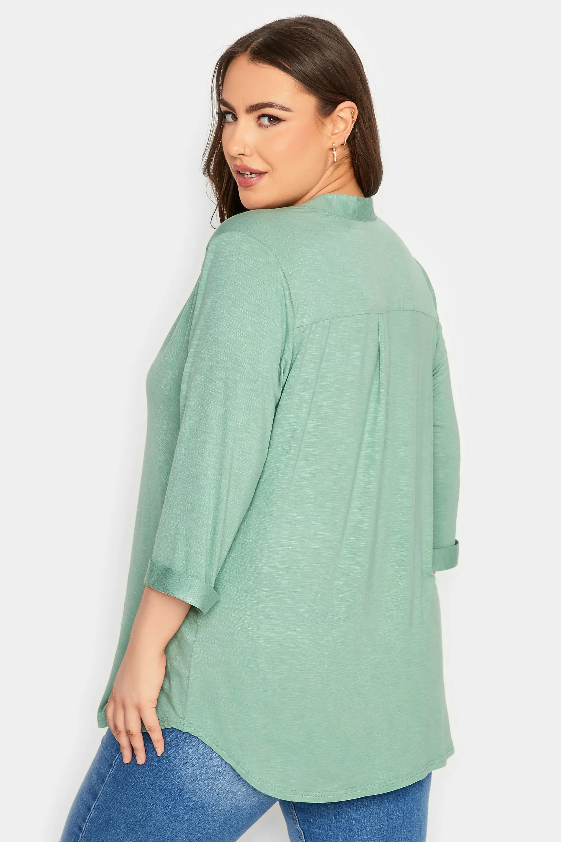 YOURS Curve Green Half Placket Blouse